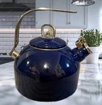 Martha Stuart Blue Enamel Whistling Tea Kettle 1.5 Qt Stainless Handle Used. Price: $16.00.