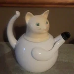 Vintage 80 Copco White Enamel Cat Kitten 2.5 Quart Water Tea Kettle Pot Used. Price: $42.00.