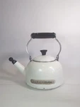 Vintage Creuset Whistling Tea Kettle Pot 2 Qt White Enamel Steel Used. Price: $45.00.