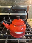 Creuset Whistling Demi Red Stove Top Kettle 1.2QT Ergonomic Handle Used. Price: $45.00.