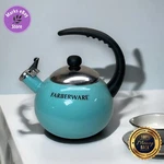 Vtg. Farberware 10 Cup Enamel Whistling Tea Kettle Aqua Blue Turquoise Used. Price: $26.30.