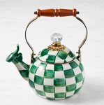 Mackenzie-childs Emerald Check Whistling Tea Kettle, 2-QT New. Price: $115.00.
