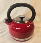 Kitchenaid Red Teapot Enameled Stainless Steel Whistling Kettle Heavy Great Used. Price: $39.95.