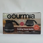 Gourmia Folding Travel Kettle .6 Qt Black Silicone Collapses Dual Voltage Open. Price: $24.00.