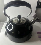 Mainstays 1.8-LITER Whistle Tea Kettle, Induction Compatible, Black New. Price: $10.00.