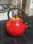 Supreme Red Novelty Apple Enamel 1.6 Quart Whistling Stovetop Kettle Teapot Used. Price: $48.00.