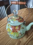 Mackenzie-childs Floral Enamel Whistling Stove Top Tea Kettle 2 Qt Green New. Price: $130.25.