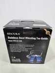 Blue Stainless Steel Whistling Tea Kettle Soft Grip Handle Free Mat Filter New. Price: $39.95.