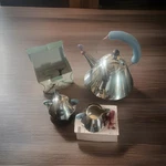 Alessi Set Inox 18/10 Stainless Whistling Tea Kettle Italy Box New. Price: $249.95.