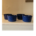 Pioneer Woman Blue Ribbed Ramekins Set 4 Stoneware Baking Bowls Used. Price: $15.99.