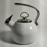 Chantal White Enamel Whistling Tea Kettle Stainless Handle Lid Modern 1.8 - 2 Qt Used. Price: $69.69.