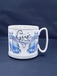 Anthropologie Ciao Bella Sketch Cat Ceramic Mug Wht Blue Lavendar W/polka Dots Used. Price: $13.97.