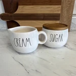 Rae Dunn Creamer & Sugar Set Ceramic Wood With Lid Handles Farmhouse Style New. Price: $14.00.