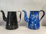 Vintage Graniteware Enamel Gooseneck Farmhouse Coffee Tea Pot Kettle Blue Swirl. Price: $25.00.