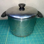 Vtg Revere Ware 1801 5 Qt Copper Bottom Stainless Stock Pot Lid Clinton Double Used. Price: $10.00.