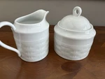 Crate&barrel Basket Weave White Ceramic Sugar With Lid And Creamer Euc Used. Price: $22.85.
