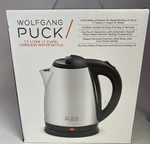 Wolfgang Puck Cordless Water Kettle 1.7 Liters Auto Shutoff Brushed Stainless Open. Price: $19.99.