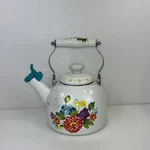 Pioneer Woman 'blooming Bouquet' Tea Kettle, Enamel Steel 2QT White Used. Price: $27.00.