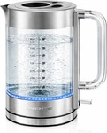 Electric Kettle, 1.7L Double Wall Glass Tea With Stainless Steel Base, Ac New. Price: $47.99.
