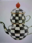 Mackenzie-childs Courtly Check "high Tea" 4 Teapot And 12 Oz Cup/damaged Top Open. Price: $95.00.