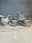 Laura Ashley Johnson Brothers Thistle 3-TEA Cup & Saucers + Milk/cream Jug Used. Price: $34.99.