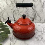 Creuset Whistling Tea Kettle Enamel On Steel Cerise Red Ombre Pot 1.6 Used. Price: $44.99.