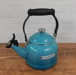 Creuset Enameled Steel 1.25 Quart Demi Kettle, Caribbean *new*. Price: $79.95.