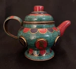 Tibetan Turquoise Coral Stone Tea Pot Kettle Water Copper Vessel Buddhist Nepal Used. Price: $75.00.