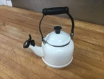 Creuset White Enamel Whistling Tea Kettle 1.1L/1.25QT Spout Used. Price: $29.00.