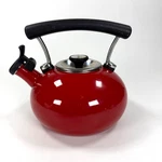 Circulon 2 Qt Stovetop Whistling Tea Kettle Red Enamel Great Shape Used. Price: $27.99.