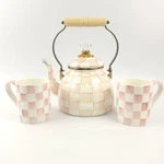 Mackenzie-childs 2QT Enamel Tea Kettle And Set Rosy Check / Pink New. Price: $206.99.
