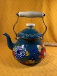 The Pioneer Woman Teal Dazzling Dahlias Enamel Steel 2 Quart Kettle Used. Price: $21.99.