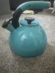 Circulon 2 Quart Whistling Tea Kettle Light Blue Enamel Steel Used. Price: $25.00.