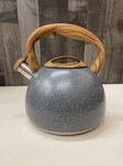 Ruyihoff 2.5 Qt Stove Top Tea Kettle Pot Hot Water Gray Speckled Wood Handle Used. Price: $30.00.