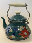 Pioneer Woman "dazzling Dahlias" Enamel Steel 2 Quart Kettle, Teal/blue Used. Price: $20.00.
