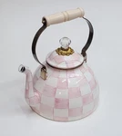 Mackenzie Childs Rosy Check 3 Quart Tea Kettle Enamel Stovetop New. Price: $195.00.