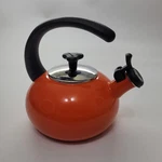Rachael Ray Orange Enamel Whistling Tea Kettle, 1.5 Quart, Large Top Handle Used. Price: $22.95.