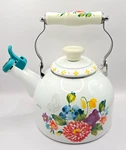 Pioneer Woman Whistling Tea Kettle, 2 Quart, Blooming Bouquet, Enamel & Steel Used. Price: $24.95.