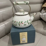 Lenox Holiday Enamel Tea Kettle Made In Japan Holly & Berry Gold Trim Christmas Used. Price: $49.87.