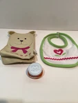 Bitty Snack Set Baby American Girl Bear Bottle Lunch Bib Food Used. Price: $12.87.