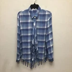 Willow & Clay Womens Casual Shawl Top Blue Plaid Long Sleeve Open Fringe Xs New. Price: $14.20.