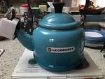 Creuset Caribbean Blue Fixed Whistling Teakettle Demi Enamel 1.25QT Nib Rare New. Price: $111.59.