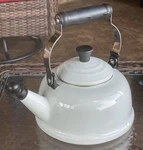 Creuset Classic Enamel On Steel 1.6L 1.7 Qt. Whistling Tea Kettle White Used. Price: $29.99.