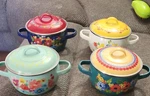 The Pioneer Woman Floral Enamel 4PC 0.75QT Saucepans W/ Lids, Double Handle Used. Price: $50.00.
