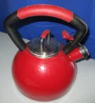 Kitchenaid Whistling Tea Kettle Red 2.25 Qt Porcelain Enameled Pot Used. Price: $16.99.