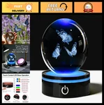 3D Butterfly Crystal Ball Night Light Lamp, 80MM Glass Sphere With Led Stand, Un New. Price: $46.79.