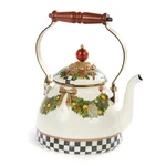 Mackenzie Childs Evergreen Enamel Tea Kettle Cream Red 2 Quart Nib New. Price: $149.00.