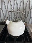 Chantal White Enamel Whistling Tea Kettle Stainless Handle Lid Modern 1.8 - 2 Qt Used. Price: $70.00.