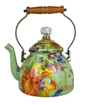 Mackenzie-childs Green Flower Market Tea Kettle 2 Qt. New No Box Open. Price: $140.00.