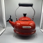 Creuset Classic Red Ombr Enamel Whistling Tea Kettle Pot 1.6 / 1.7 Qt Used. Price: $44.99.